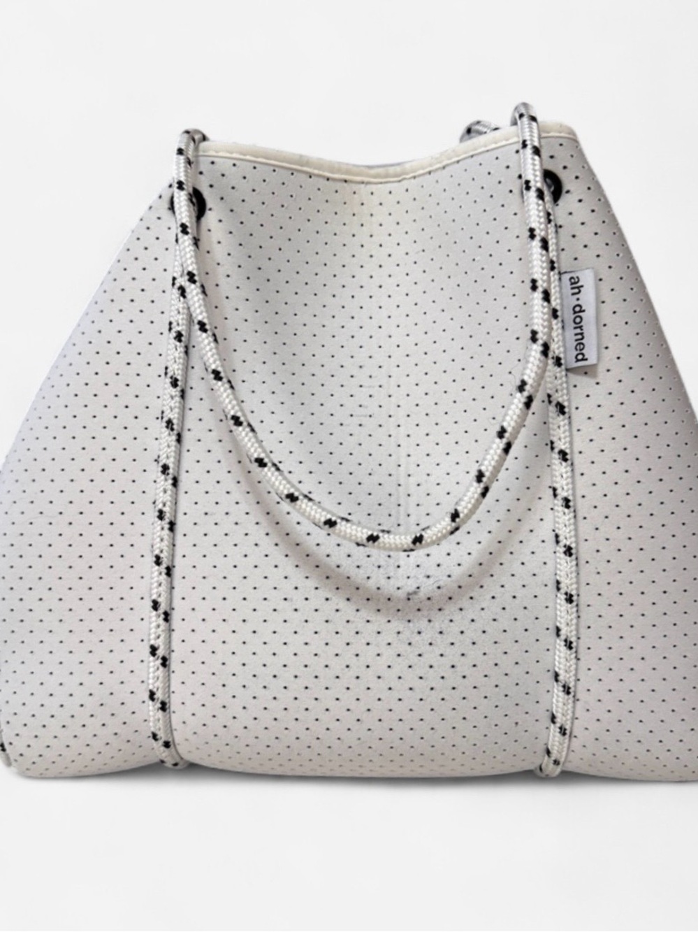 ah-dorned Light Grey/White Perforated Neoprene Tote with Matching Pouch